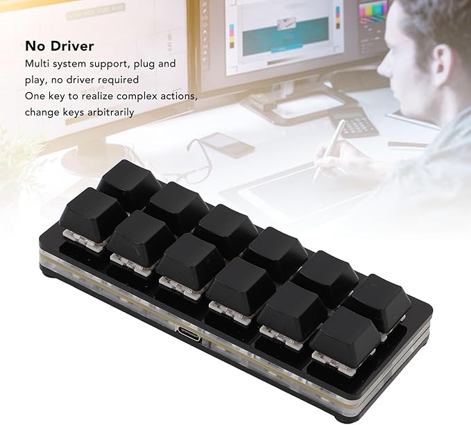 12 Key USB Mini Keyboard with Programmable Macros,USB Type C Wired Programmable RGB Custom One Handed Gaming Keyboard Mechanical Red Switch Gaming Keyboard OSU Keypad for PC