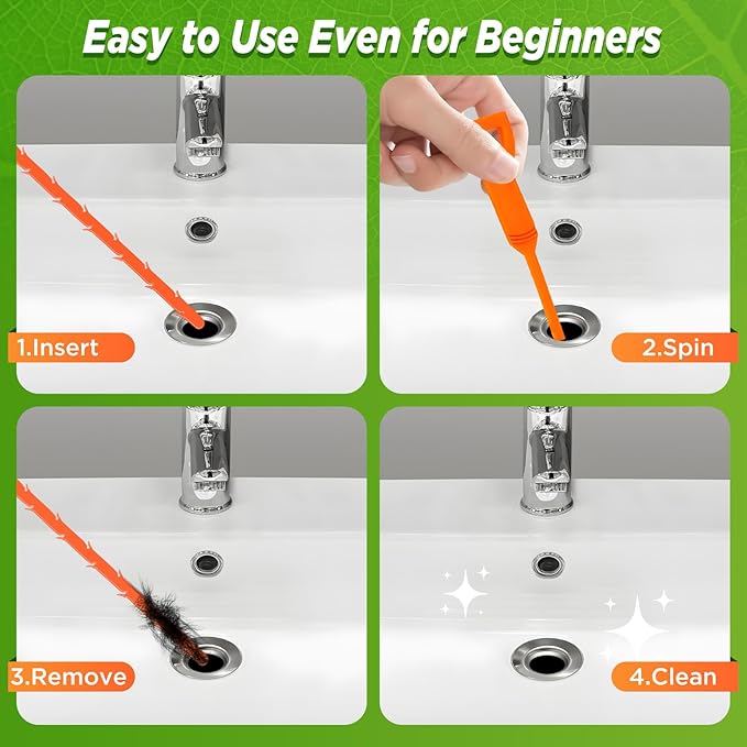 Forlivese 25 Inch Drain Snake,Drain Clog Remover,Sink Snake for Sewer Kitchen Sink Bathroom Tub Toilet Clogged Drains Relief Cleaning Tool 3 Pack