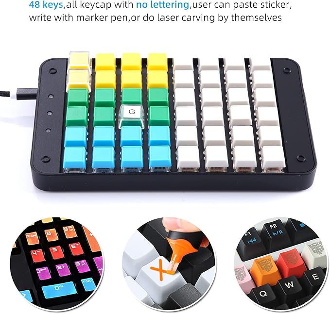 Koolertron One Handed Macro Mechanical Gaming Keyboard, Fully Programmable Mini Keypad, 48-Key Mini USB Macro Keyboard with Blank Keycaps, for Gamers/Cashier/Designers/Video Editors
