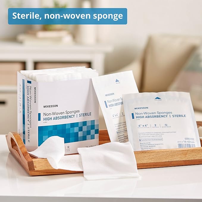 McKesson Non-Woven Sponges, Sterile, 4-Ply, High Absorbency, Polyester/Rayon (4 X 4 Inch (50 Count))