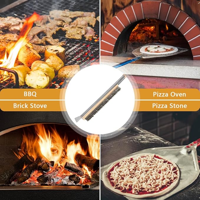Pizza Oven Brush, 21" Brush and Stainless Steel Scraper for Pizza Stone, BBQ Grill Cleaning Brush Non Scratch Heat Proof Stainless Steel Bristles with Screwdriver for Pizza Oven Accessories