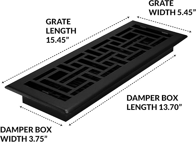 Decor Grates AJH414-BLK Oriental Floor Register, 4x14 Inches, Textured Black