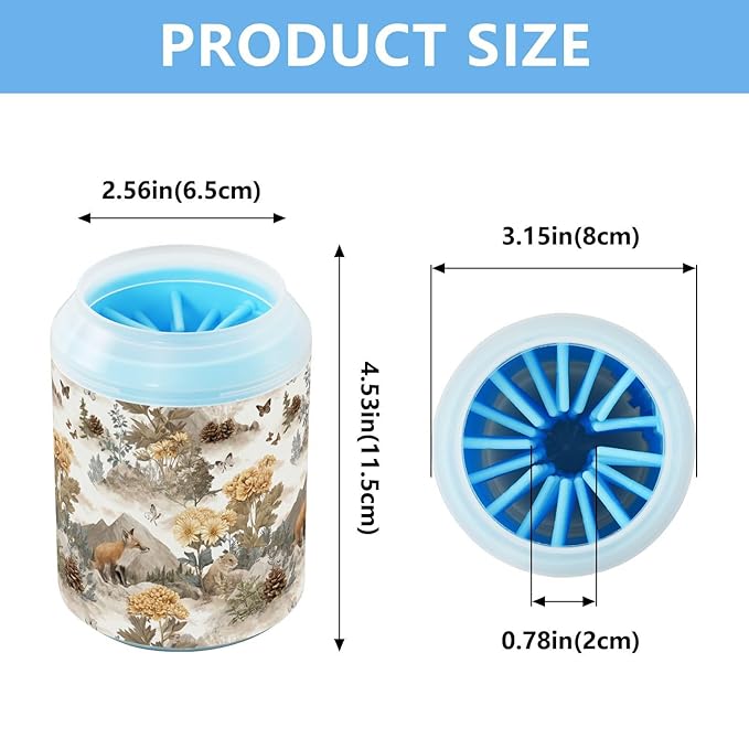 Dog Paw Cleaner Cups for Dogs Pets Foot Washer Paw Scrubber for Medium Small Cats Dogs Cute Cleaning Cup Beige Fox Flowers Mountains Butterflies