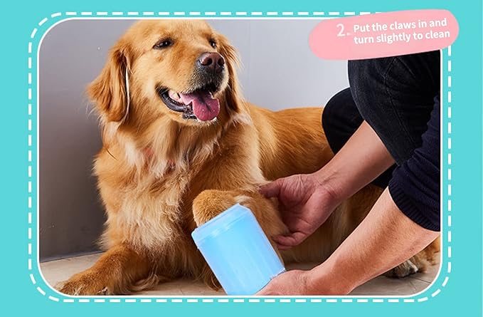 Dog Paw Cleaner for Dogs Large/Petite Paw Washer Easy to Use & Clean Portable Dog Paw Cleaner Cup Dog Foot Washer with Silicone Washers (M, Blue)