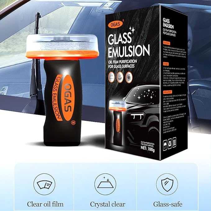 Glass Oil Film Cleaner for Car, Glass Cleaner Windshield Cleaner Tool for Automotive Windshield, Window, Mirror, Improve Windshield Clarity and Visibility for Safe Driving (2Pcs)