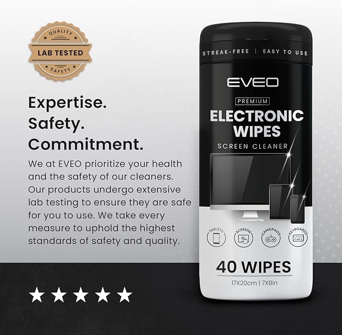 Electronic Wipes Streak-Free for Screen Cleaner & Smart Watch [4 Pack x 40] TV Screen, Smart TV, Computer Screen, Laptop, Phone, Tablet, and Electronics devices - Microfiber Cloth Included [160 Wipes]