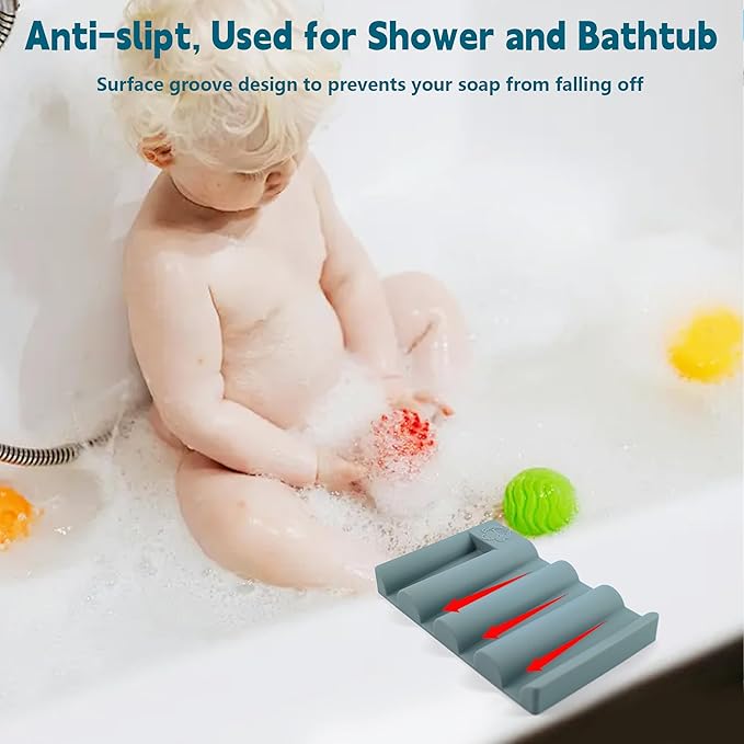 Silicone Soap Dish,Self Draining Soap Holder Perfect for Shower,Bathroom Sink,Kitchen Sink & Travel,Non-Slip Bar Soap Holder Extend Soap Life,Keep Soap Bars Dry & Easy Cleaning Green-2Pcs