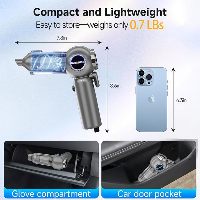 Handheld Car Vacuum Portable Cordless（Equipped with a one-Touch Window Breaker and Seatbelt Cutter ） Car Vacuum Cleaner with 25000Pa Ultra-Strong Suction,Design for Drivers (Silver Gray)