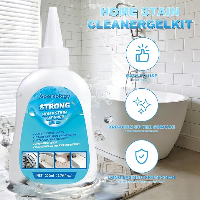Home Stain Cleaner Gel, Heavy Duty Bathtub Stain Remover for Washing Machine, Toilet, Bathroom Grout, Bathtub, Kitchen Sinks, Tile, Door & Window Tracks (200ml)