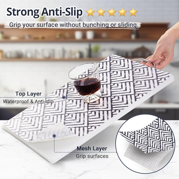 Grip Shelf Liners, Non-Slip Drawer Protector Liner, Non Adhesive Shelves Mat Thickened Plastic Protection for Kitchen Cabinets Cupboards Dresser Pantry Bathroom Office, 11.8in x 20ft