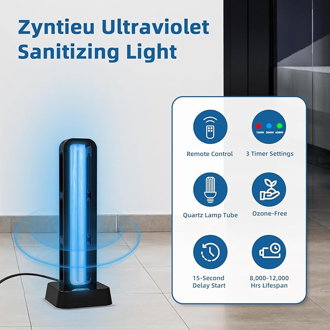 39W UV Light Sanitizer with Remote Control and 3 Timers – Ozone Free Home Disinfection Device, Kills Germs, Viruses, Mold and Dust Mites – Whole Room Ultraviolet Light for Home and Office