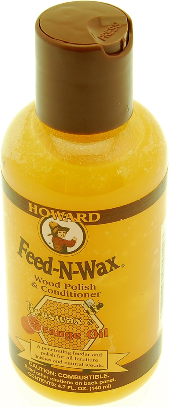 Howard Products Beeswax Wood Polish & Conditioner, Feed-N-Wax for Wood Furniture Polish, 4.7 oz, Orange
