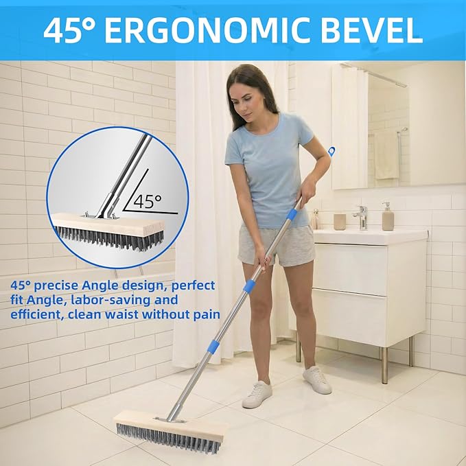 Stainless Steel Wire Scrub Brush with 62" Long Handle,Heavy Duty Stiff Metal Bristle Scrubber Broom for Deck Concrete Patio Gardens and Garages Floor Cleaning, Outdoor Moss Removal