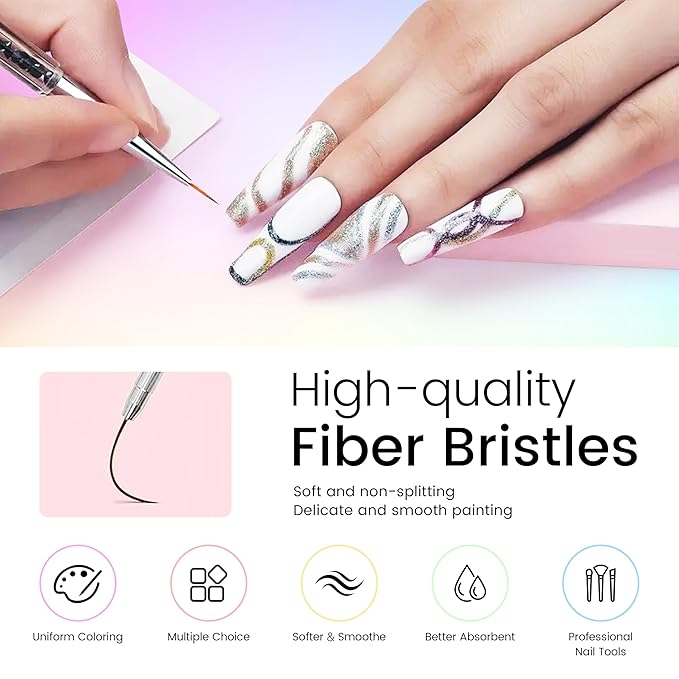 AIJIMEI 9pcs Nail Art Brushes Nail Tool Set, Nail Design Brushes Mixed Color Two-Way Nail Art Brushes, Point Pen Tool Nail Trimming Kit, Suitable For Home Salons.