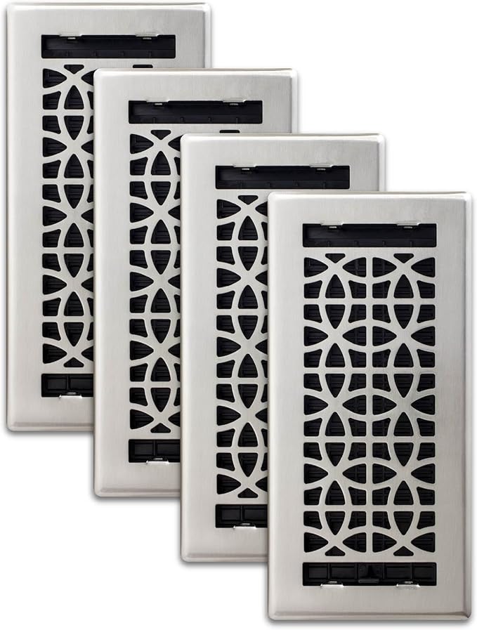 Decor Grates (4-Pack) ECH410-NKL Eclipse Floor Register, 4x10 Inches, Brushed Nickel Finish