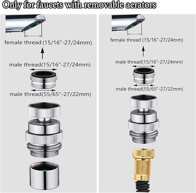 Faucet Adapter with Aerator, Sink Faucet to Garden Hose Adapter, Kitchen/Bathroom Fuacet Adapter to Garden Hose, Sink Hose Attachment for Faucet Adapter Connector, Chrome