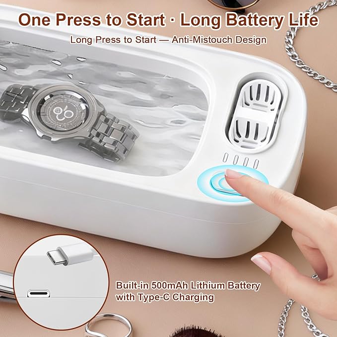 Ultrasonic Jewelry Cleaner,49KHz Professional Ultrasonic Cleaner for Eyeglasses,4 Modes Digital Timer,2 storehouse Ultrasonic jewelry cleaner for Glasses, Retainer, Watch Strap,Dentures