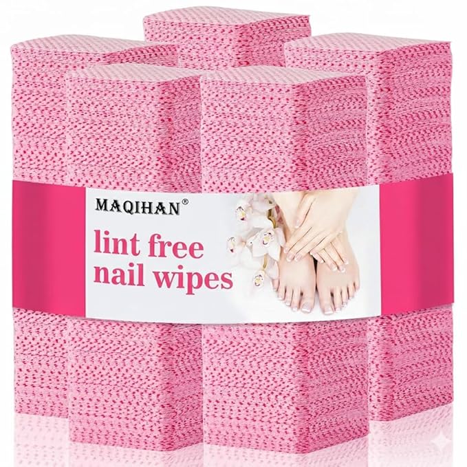 MAQIHAN 1500 Lint Free Nail Wipes - Pink Acetone Nail Polish Remover Wipes Lint Free Nail Wipes Pads Gel Nails No Lint Nail Glue Wipes Eyelash Extensions Toallitas Para Uñas Sin Pelusa Nail Supplies