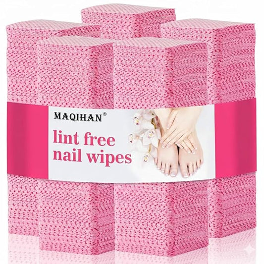 MAQIHAN 1200 Lint Free Nail Wipes - Pink Acetone Nail Polish Remover Wipes Lint Free Nail Wipes Pads Gel Nails No Lint Nail Glue Wipes Eyelash Extensions Toallitas Para Uñas Sin Pelusa Nail Supplies