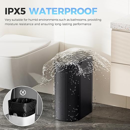2 Pack 5 Gallon Bathroom Trash Can with Lid, Automatic Motion Sensor Black Trash Can, Touchless Slim Waterproof Garbage Bin for Kitchen, Bedroom, Office, and Bathroom
