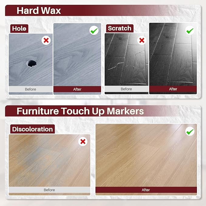 Laminate Vinyl Floor Repair Kit with Heat Pen, 6 Color Hardwood Floor Wax Linoleum Repair Kit Furniture Touch Up Markers Scratches Repair Restore Scratch Repair Remover Cracks, Holes for Table,Cabine