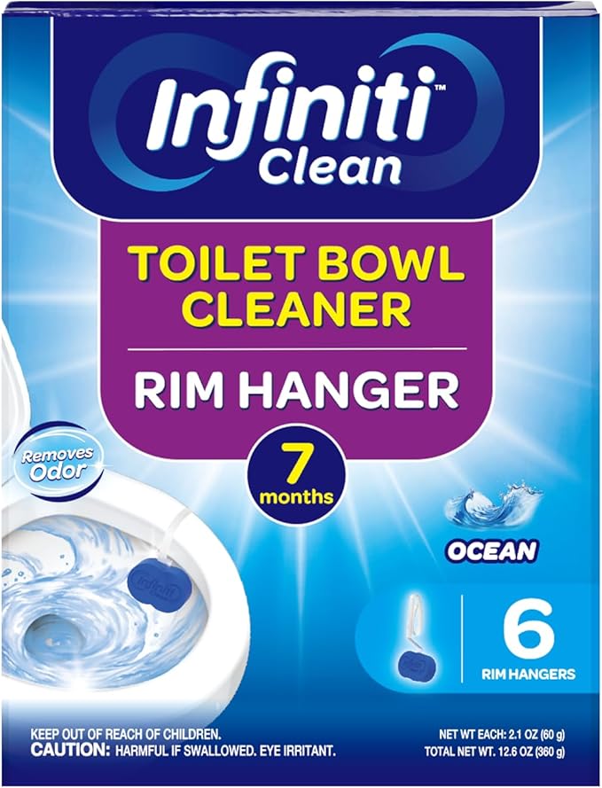 Toilet Bowl Cleaner Rim Hanger, 6 Count Automatic Bowl Toilet Cleaner, Cleans and Freshens Toilet Bowl, Ocean Scent - 7 Month