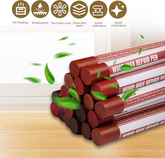 Wood Filler Sticks，20 Colors Wood Repair Wax Crayons Furniture Markers Touch up for Repairing Scratches, Scuffs, Cracks, Dings and Holes in Wood Floors, Cabinets, Furniture (Red Series)
