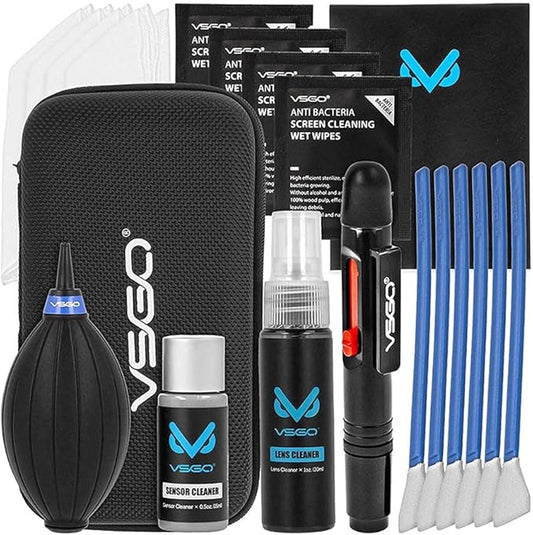 VSGO All-in-One Camera Cleaning Kit for APS-C Sensor Cameras (16mm) Compatible with Canon, Nikon, Sony, Pentax & DSLR, Includes CMOS Swabs, Lens Pen, Air Blower & More (DKL-20)