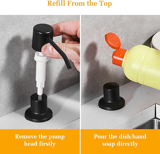 Soap Dispenser for Kitchen Sink, Built in Sink Soap Dispenser Lotion Dispenser with 17 OZ Bottle, Refill from The Top Bar Sink Soap Dispenser, Black (2 Pack)