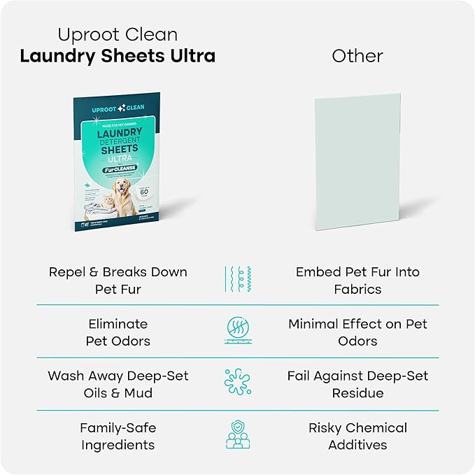 Uproot Clean Laundry Sheets Ultra - 90 Pack - Fresh Scent: Extra-Large Enzyme-Powered Laundry Detergent Sheets Made in USA - Eliminate Clinging Fur, Pet Odors, & Messy Residue - Up to 180 Loads