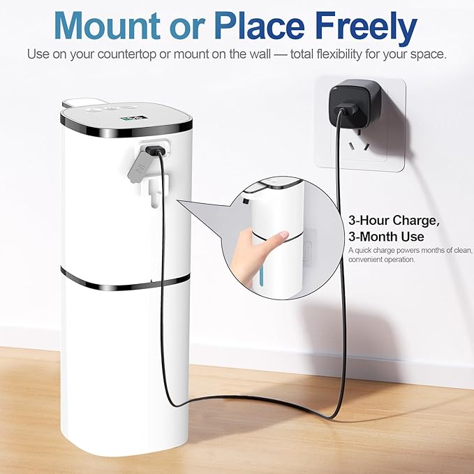 Automatic Liquid Soap Dispenser, 9 Adjustable Levels, 380ml/12.8oz, Auto Touchless Hand Soap or Dish Soap Dispenser,USB Rechargeable Dispenser,Wall Mount or Tabletop Use for Bathroom Kitchen