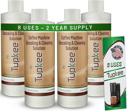 Coffee Machine Descaler Descaling Solution - Made in the USA - 2 Uses Per Bottle – Universal Cleaning Descaler for Keurig, Nespresso, Breville, Delonghi Coffee Makers & Espresso Machines – Pack of 4