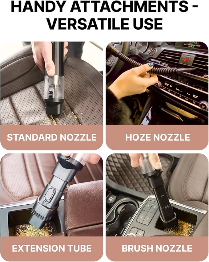 Owleys Portable Handheld Car Vacuum Cleaner with HEPA & Stainless Steel Filter, 6000–16000PA Suction, 85000 RPM Motor, 40-Min Battery Life, Cordless Mini Vacuum for Car, Home, and Office