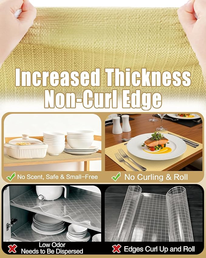 Shelf Liners for Kitchen Cabinets Non-Adhesive, Non-Slip Thickened Shelf Paper Waterproof Washable for Drawer Dresser Pantry Shelve Bathroom Protector Liner
