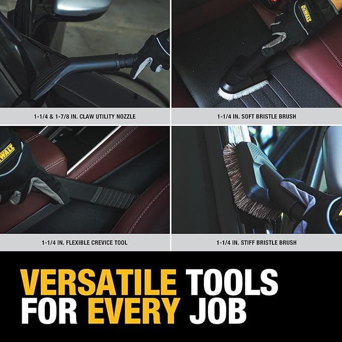 DEWALT 8-Piece Car Detailing Vacuum Hose Accessory Kit, Shop Vac Attachments for Efficient Cleaning, Compatible with Most Wet and Dry Shop Vacuum, DXVA13-0801