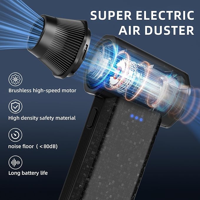Cordless Compressed Air Duster, 150000RPM Super Power Electric Air Duster, 3-Gear Adjustable Mini Air Blower for Computer, Keyboard, Outdoor, House and Car Cleaning