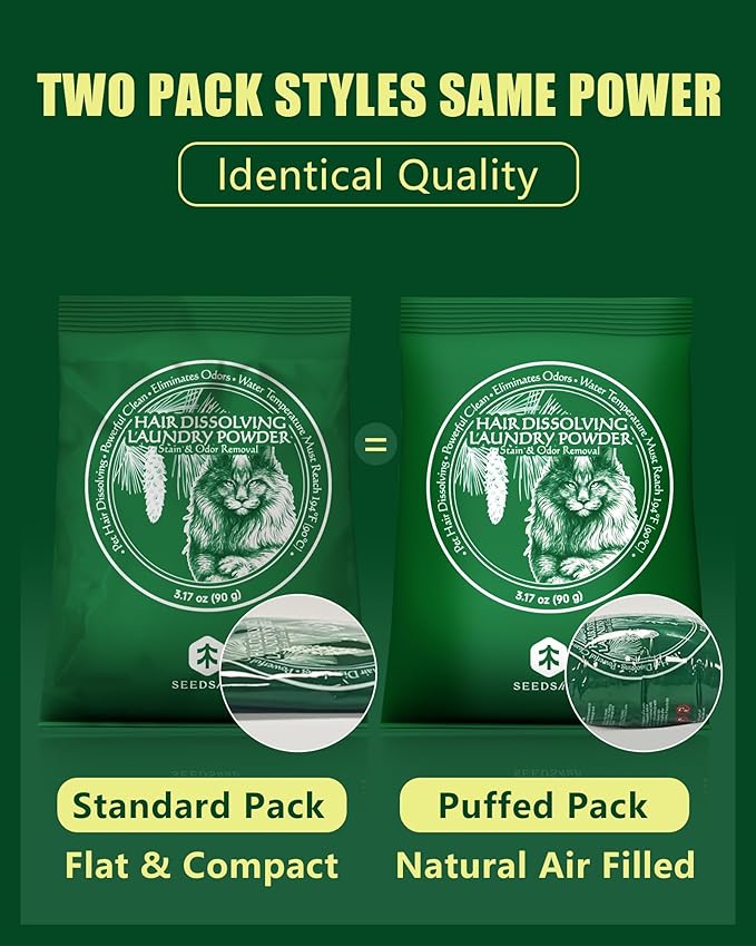 Pet Hair Remover for Laundry - Dissolves 96.7% Dog & Cat Hair, Detergent and Stain Remover for Clothes (2 Sachets), Septic Safe