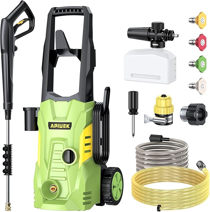 Electric High Pressure Washer - Portable Washer with 23 FT Water Outlet & 6.6 FT Inlet Hose, Steel Spray Wand, Foam-Adjustable Cannon, 4 Nozzle Set, Cleans Car/Patio/Fence/Window, 3800PSI 2.4GPM