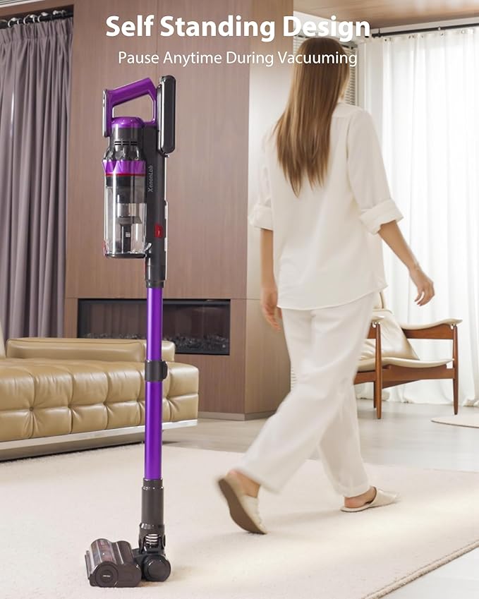Cordless Vacuum Cleaner, 75Mins/55KPa/650W Self-Standing Stick Vacuum Cleaners for Home, Rechargeable, Lightweight, Cone Filtration&Anti-Tangle, for Hard Floor, Carpet, Hardwoods, Pet Hair