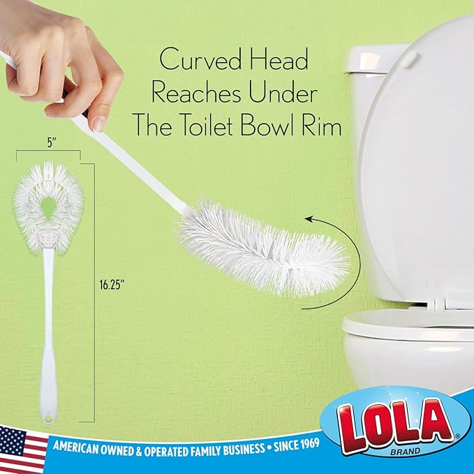 LOLA Toilet Bowl Brush w/Curved Head, 36 Pack, Coated Wire, Durable Poly Bristles, Reaches Under Toilet Bowl Rim