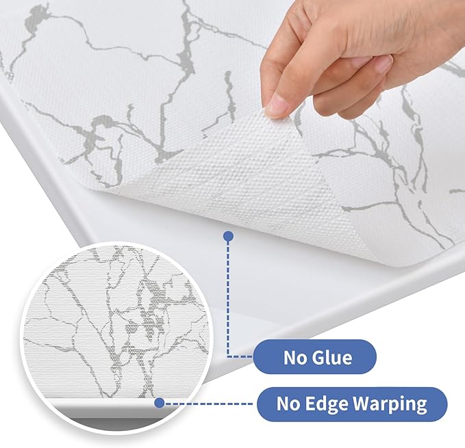 Drawer and Shelf Liner for Kitchen Cabinet: 12 in X 20 Ft Non Slip Waterproof Shelf Paper Non Adhesive Refrigerator Liners Silver Marble Easy Liners for Bathroom with Knife Tape Measure