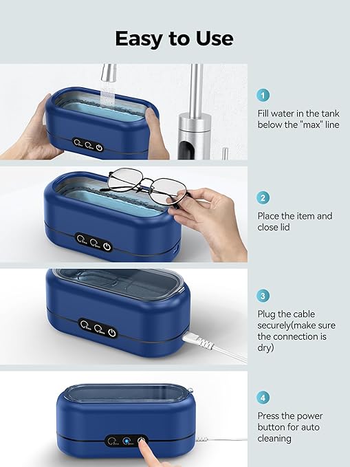 Ultrasonic Cleaner Jewelry, New 48000Hz Jewelry Cleaner Ultrasonic Machine with Dual Cleaning Modes, Suit for Eyeglasses, Rings, Retainer, Dentures,Watch Strap etc. (Dark Blue)