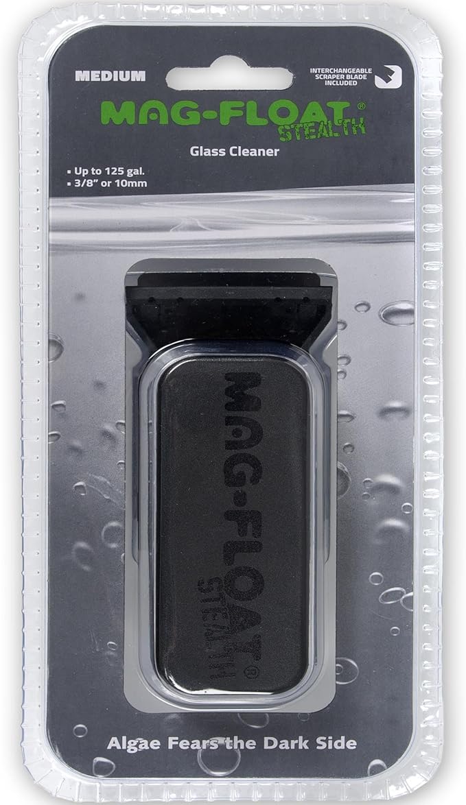 Mag-Float Medium Black Stealth Glass Magnet Aquarium Scraper Cleaner with Blade - Floating Magfloat Magnetic Cleaning Tool
