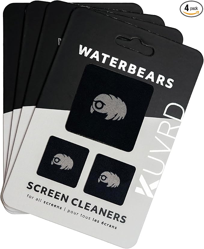 KUVRD Waterbear - Universal Screen Cleaners - Teeny Tiny Cleaning Tools for Your Lenses & Screens - 4-Pack - (4-Pad Sets)