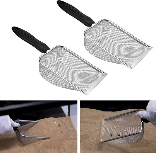 2pcs Cat Litter Scoop, Portable Reptile Sand Scooper, Stainless Steel Fine Mesh Scoop Shove-l for Litte-r Box, Sand Bedding, Easy to Clean and Durable(Color:Silver)