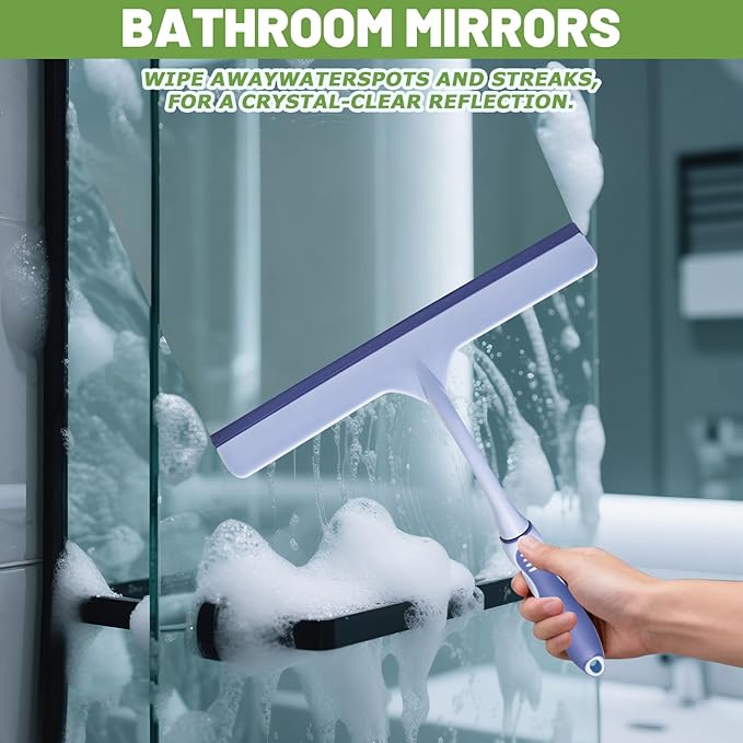 ENGZWHUAN Hanging Rubber Squeegee with Hook, Multipurpose Shower Squeegee for Glass Doors (Premium Version)