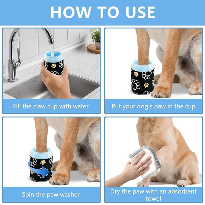 Dog Paw Cleaner Cups for Dogs Pet Foot Washer Paw Scrubber for Medium Small Dogs Cats Cleaning Cup Paw Print Black
