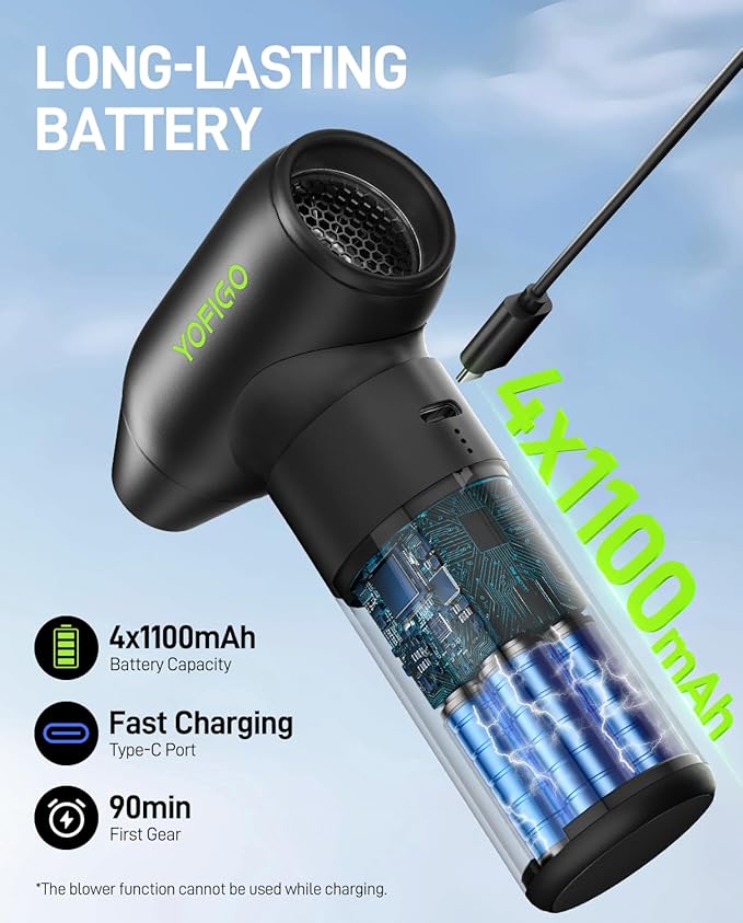 Electric Air Duster-150,000 RPM 4-Gear Adjustable Aluminum Alloy Compressed Air Duster, Cordless Air Duster for Keyboard Cleaning, 2-in-1 Vacuum for House or Car Interiors, Mini Blower for Car