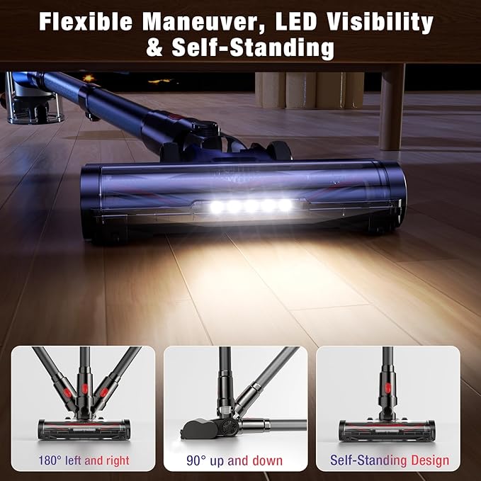 Cordless Vacuum Cleaner, 450W/40Kpa Stick Vacuum with Powerful Suction, 50Min Vacuum Cleaner for Home, Anti-tangle and 1L Dust Cup, 8 in 1 Lightweight Vacuum for Hardwood Floor Carpet Pet Hair