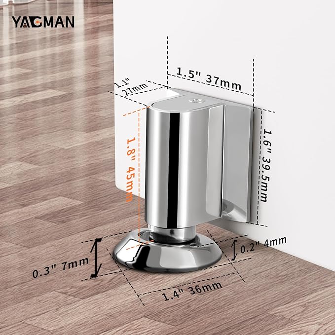 3 Pack Magnetic Door Stopper, Magnet Floor Door Stop Retractable, Door Magnetic Catch, Door Holder to Keep Door Open, No Drilling Mount with Adhesive, Polished Chrome PC-3
